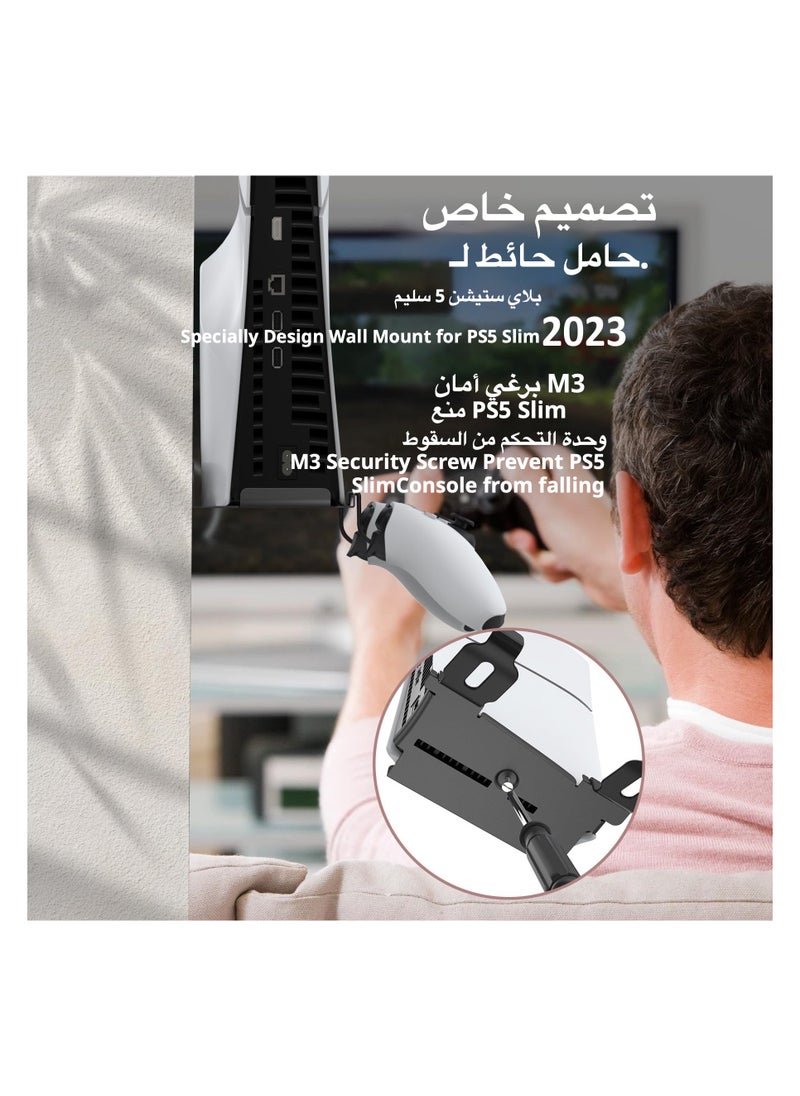 PGTECH - PS5 Slim Wall Mount Stand 2023 (Disc And Digital Edition) With 2 Removable Controller Holder , Screw Fixing (Black) - Image 1
