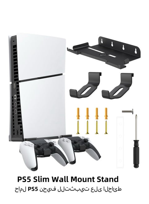 PS5 Slim Wall Mount Stand 2023 (Disc And Digital Edition) With 2 Removable Controller Holder , Screw Fixing (Black)