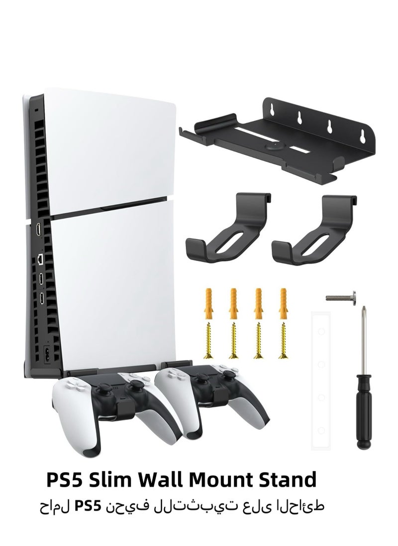 PGTECH - PS5 Slim Wall Mount Stand 2023 (Disc And Digital Edition) With 2 Removable Controller Holder , Screw Fixing (Black) - Image 1