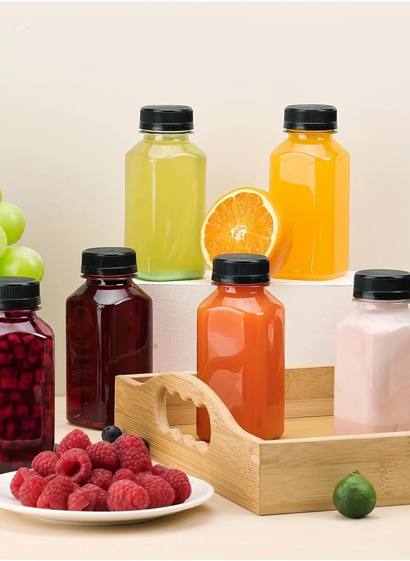 8 oz Empty Reusable Plastic Bottles with Black Lids for Juice, Milk, and Beverages