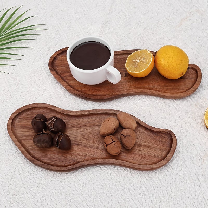 Japanese Acacia Wood Cloud Shaped Serving Tray Large Big Peanut Shape Coffee Cup Scald Resistant Dinner Plate Cake Dim Sum Wooden Platter - Image 4
