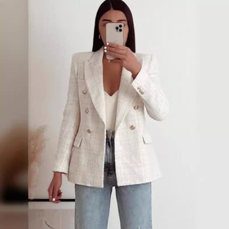 2024 New Urban Casual Women's Textured Double-Breasted Blazer - Image 5