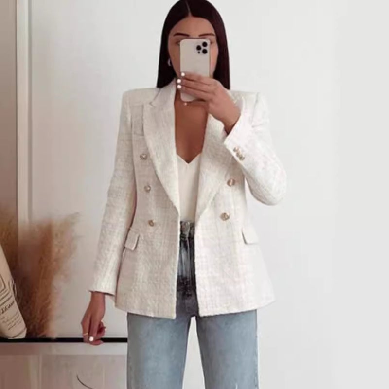 2024 New Urban Casual Women's Textured Double-Breasted Blazer - Image 3
