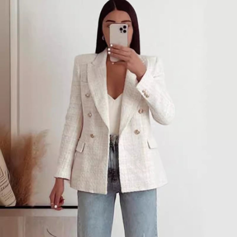 2024 New Urban Casual Women's Textured Double-Breasted Blazer - Image 4