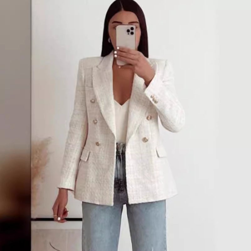 2024 New Urban Casual Women's Textured Double-Breasted Blazer - Image 2