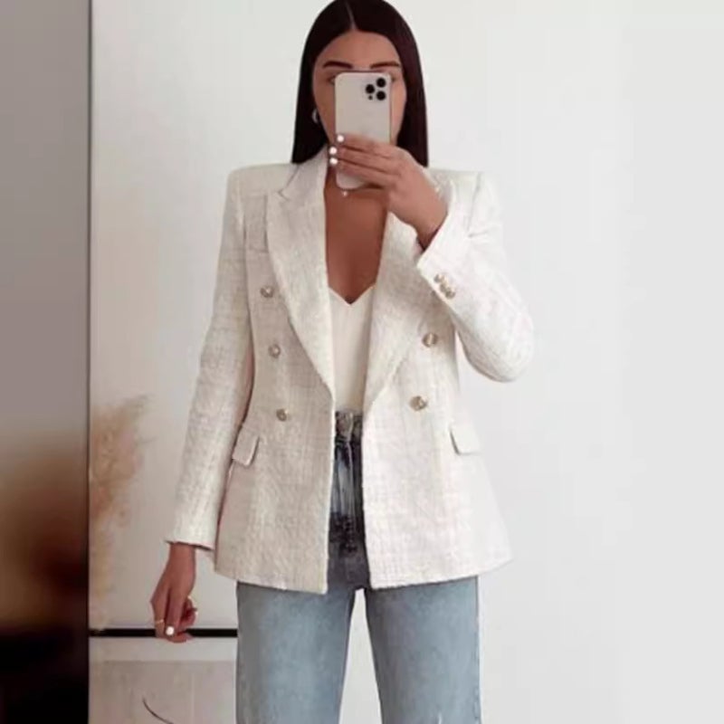 2024 New Urban Casual Women's Textured Double-Breasted Blazer - Image 1