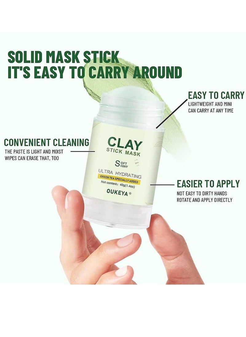 OUKEYA - Green Tea Mask Stick Deep Cleanse Green Mask Stick Purifying Clay Mask Stick with Green Tea Extract Deep Pore Cleansing Moisturizing Oil Control Removes Blackheads for All Skin Types 40g - Image 1