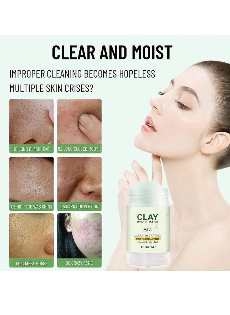 OUKEYA - Green Tea Mask Stick Deep Cleanse Green Mask Stick Purifying Clay Mask Stick with Green Tea Extract Deep Pore Cleansing Moisturizing Oil Control Removes Blackheads for All Skin Types 40g - Image 1