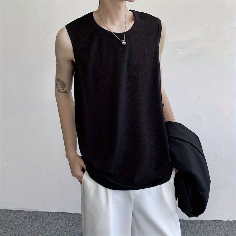 2024 Summer Youth Hong Kong Style Fashionable Sleeveless Short-Sleeved Popular Simple All-Match Vest Waistcoat - Image 4