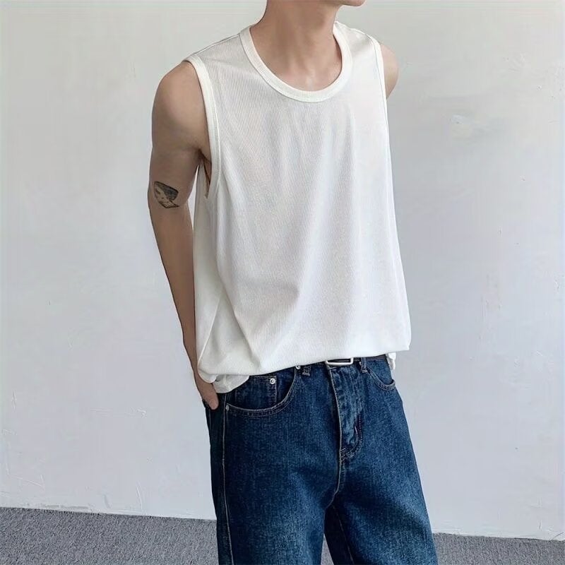 2024 Summer Youth Hong Kong Style Fashionable Sleeveless Short-Sleeved Popular Simple All-Match Vest Waistcoat - Image 2