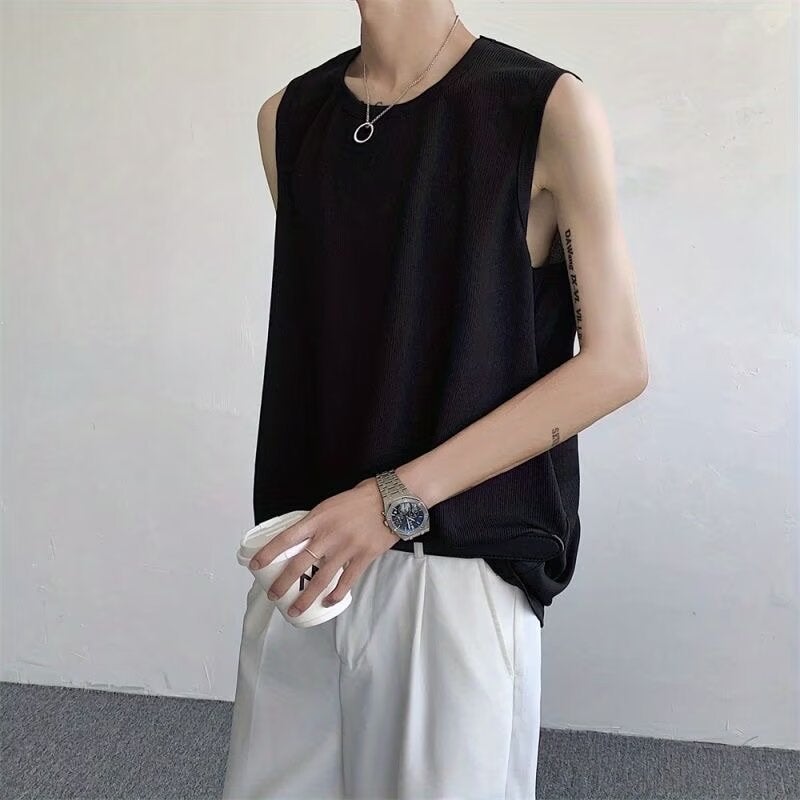 2024 Summer Youth Hong Kong Style Fashionable Sleeveless Short-Sleeved Popular Simple All-Match Vest Waistcoat - Image 5