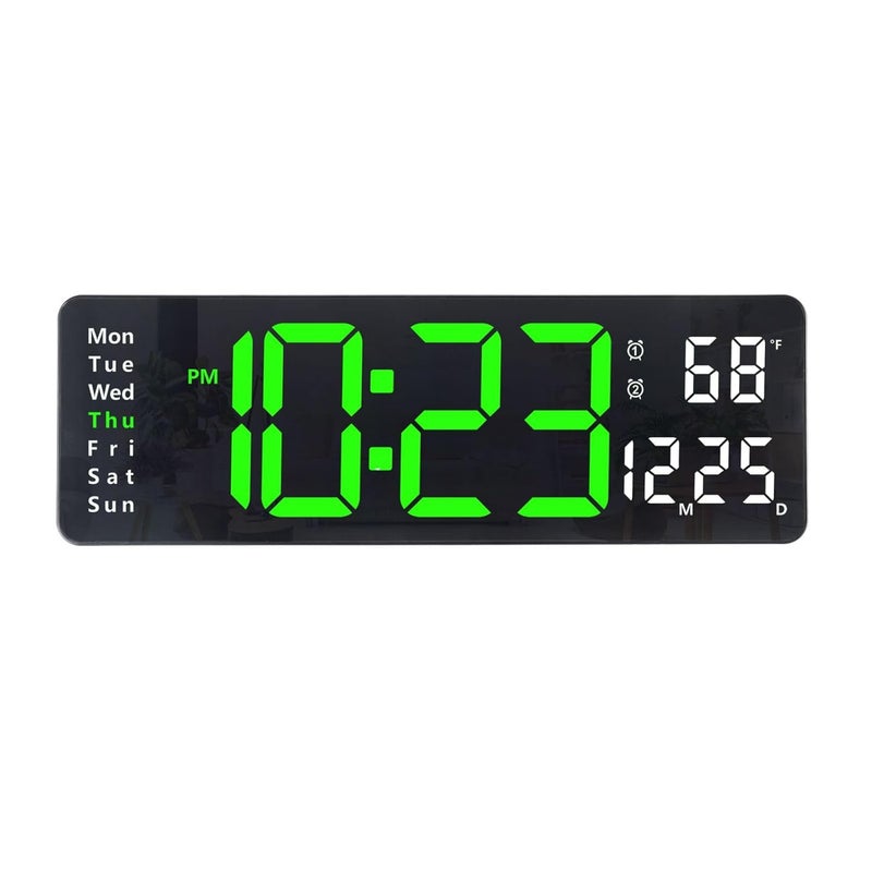 Plumeet 16'' Large LED Wall Clock with Remote Control, Big Digits, Auto-Dimming, 2 Alarm, Silent, Green - Image 1