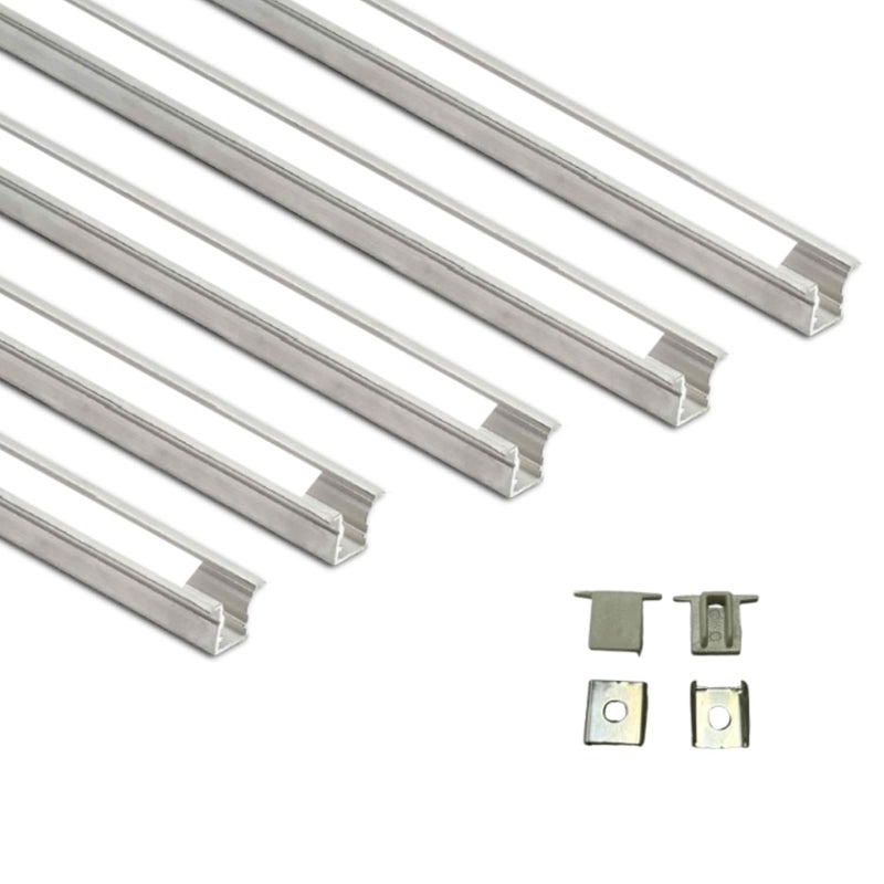 Abaj Lighting 10x12mm LED Strip Light 1Meter Aluminium Rectangular Conciled Profile Light Channels with Diffused Cover End Caps and Mounting Clips Without LED Straight Linear Pack of 5 - Image 1