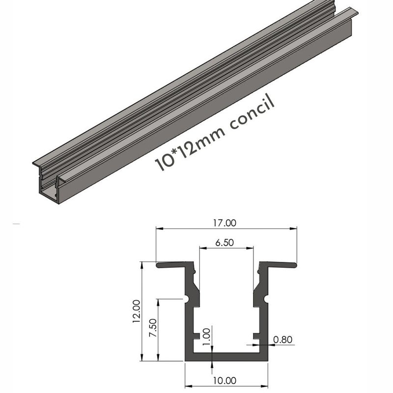 Abaj Lighting 10x12mm LED Strip Light 1Meter Aluminium Rectangular Conciled Profile Light Channels with Diffused Cover End Caps and Mounting Clips Without LED Straight Linear Pack of 5 - Image 3