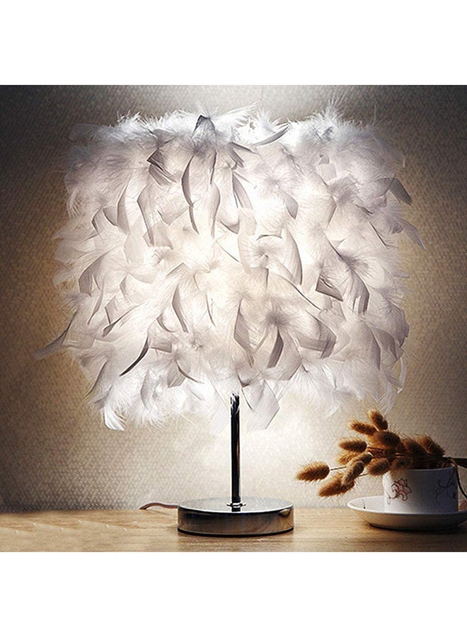 Portable Modern Style Antique Designed Decorative Table Lamp With Feather Lampshade White/Silver 13x13x24cm  - Image 3