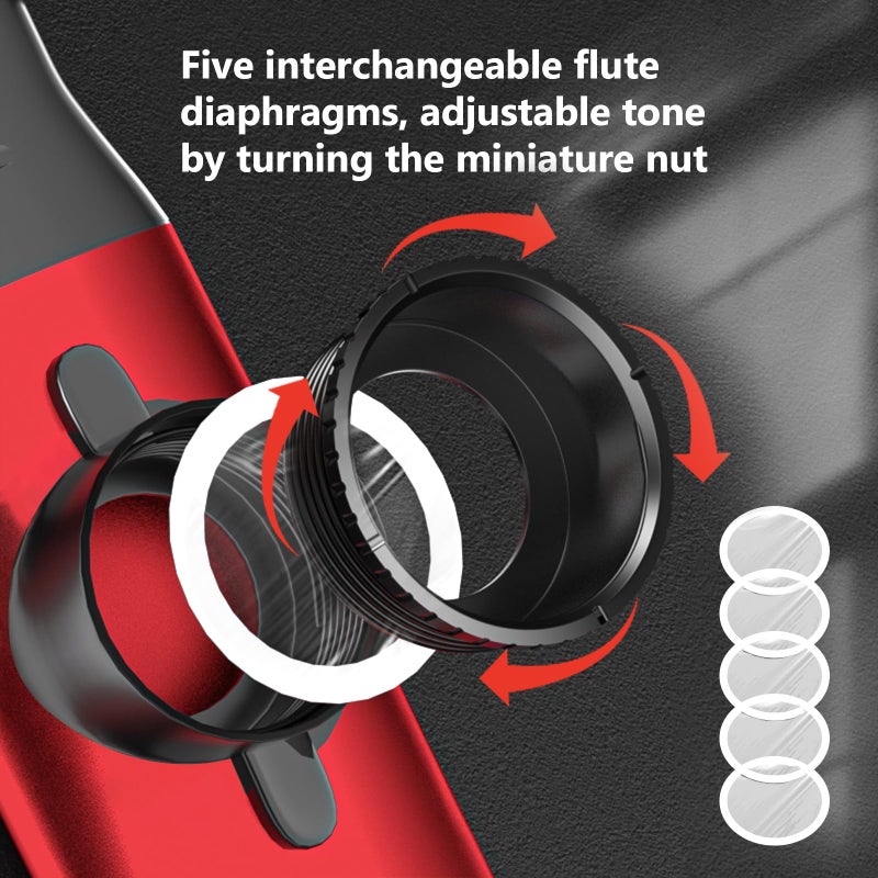 Chehery Kazoo, metal kazoo, colorful kazoo, musical instrument with 5 kazoo diaphragms (suitable for guitar, ukulele, violin, piano keyboard, adjustable kazoo for adult music lovers - red - Image 4