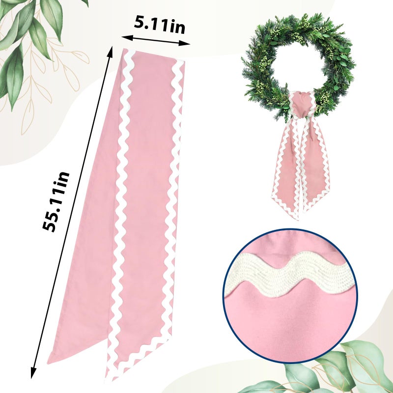 Ftuuo Wreath Sash for Front Door Pink Cotton Wreaths Satin Sash Burlap Garland Ribbon Accessories for Wreath Yard Doorway Indoor Outdoor Bow Bridal Shower Home Decor,5.11 x 55.1 - Image 2