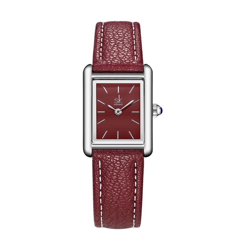 SHENGKE Minimalist Vintage Square Watches for Women with Leather Strap Red - Image 2