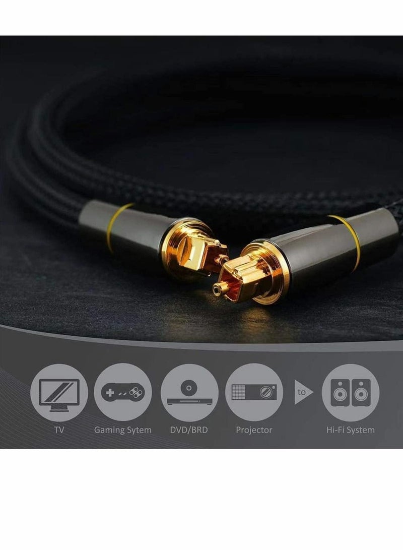 SYOSI Digital Optical Audio Cable, 24K Gold-Plated Nylon Braided Optical Fiber Male to Male Cable, 200 cm Digital Optical Cable for Sound Bar, TV, Playstation, 1 Pcs - Image 4