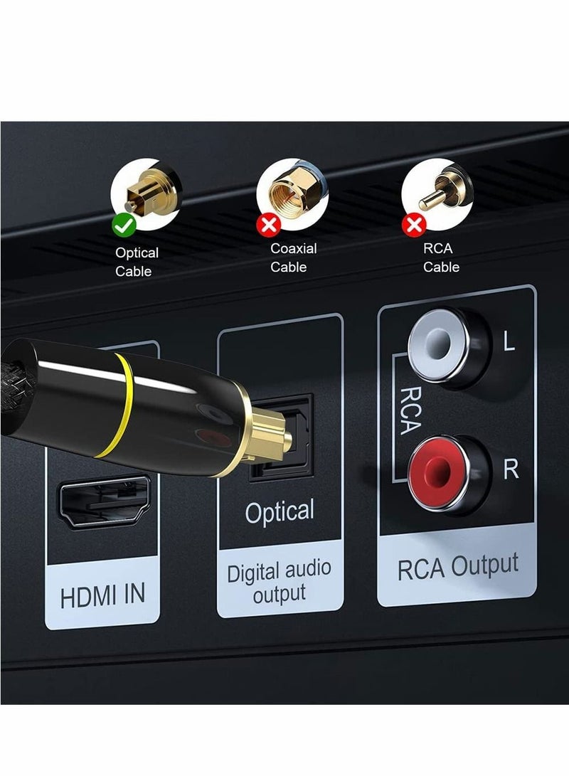 SYOSI Digital Optical Audio Cable, 24K Gold-Plated Nylon Braided Optical Fiber Male to Male Cable, 200 cm Digital Optical Cable for Sound Bar, TV, Playstation, 1 Pcs - Image 3