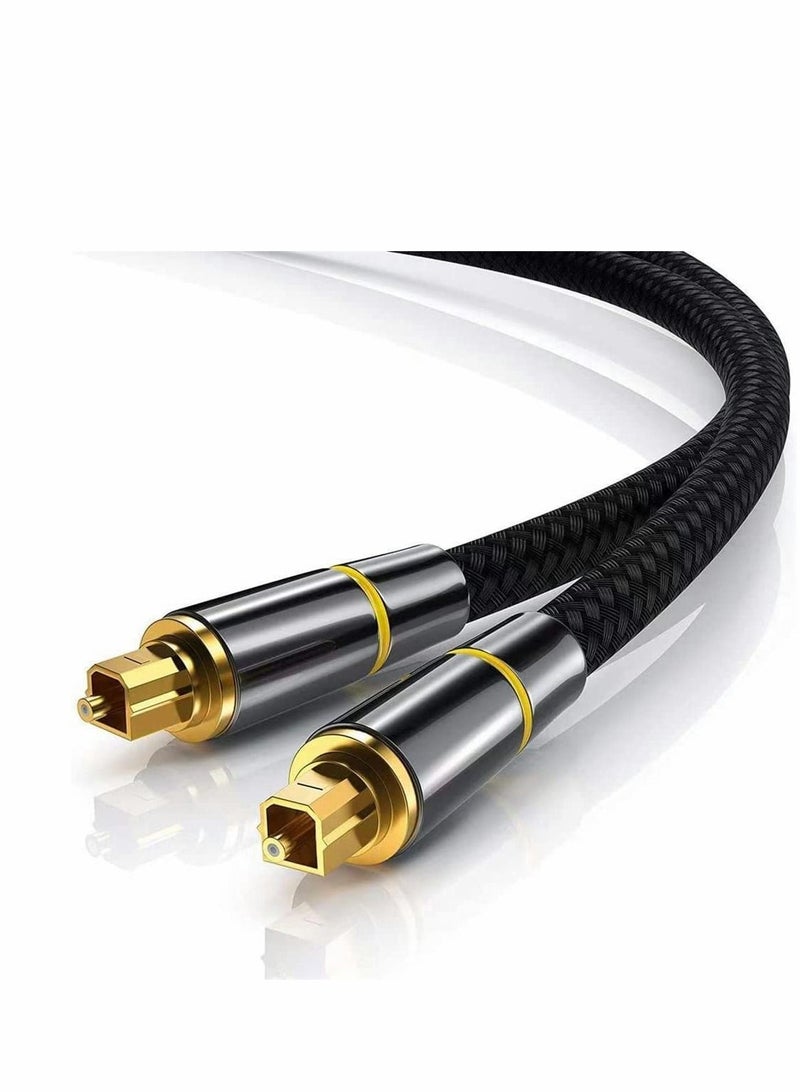 SYOSI Digital Optical Audio Cable, 24K Gold-Plated Nylon Braided Optical Fiber Male to Male Cable, 200 cm Digital Optical Cable for Sound Bar, TV, Playstation, 1 Pcs - Image 1