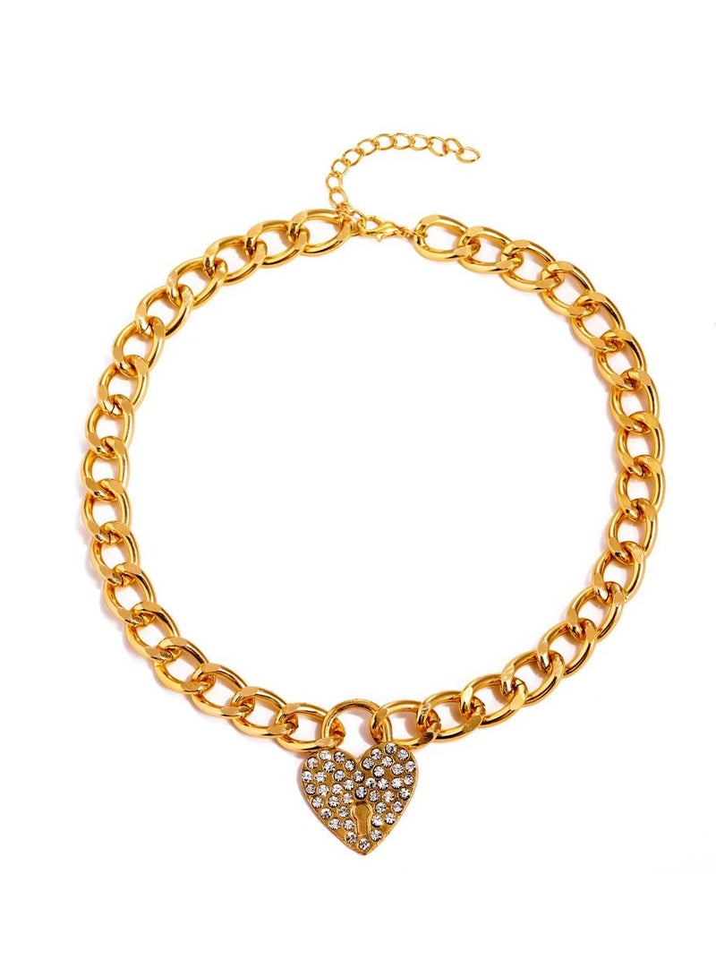 Satinior Diamond-encrusted chunky chain love clavicle chain - Image 1