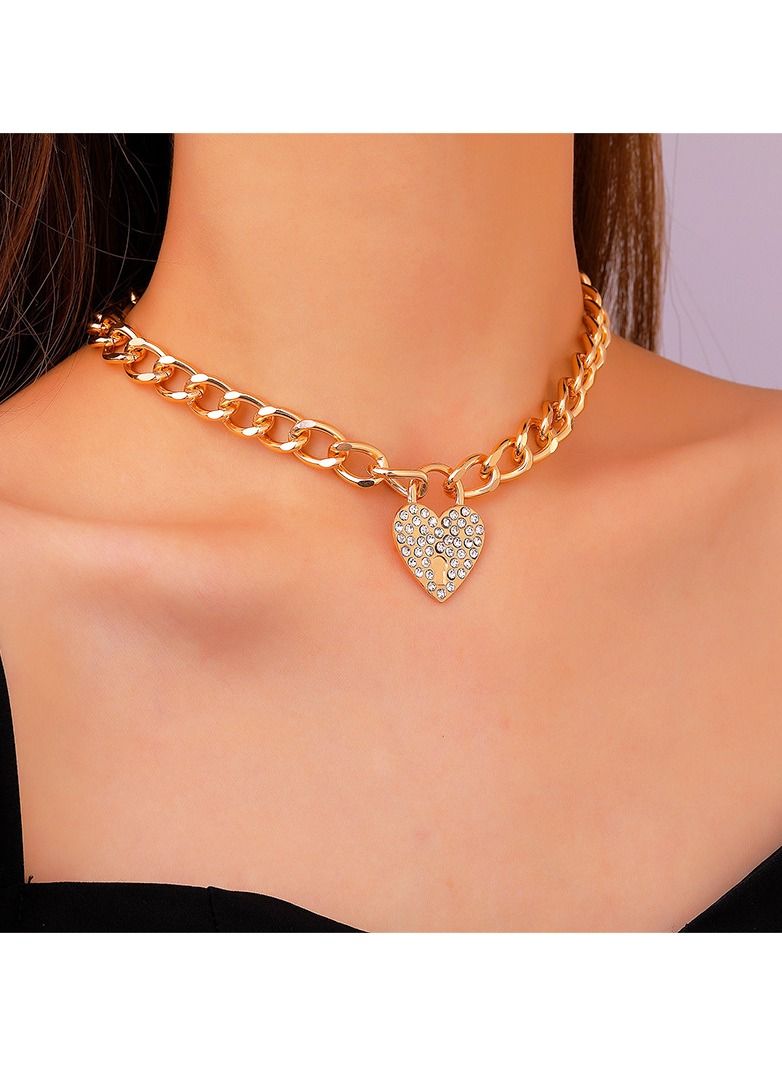 Satinior Diamond-encrusted chunky chain love clavicle chain - Image 4