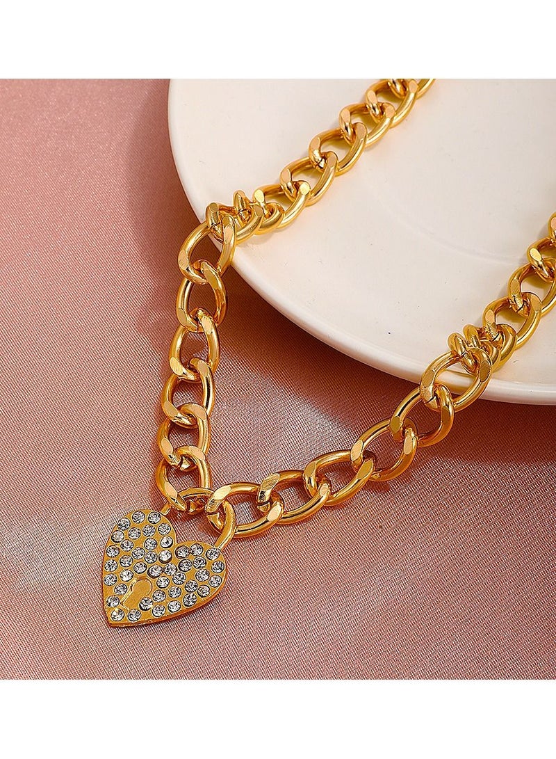 Satinior Diamond-encrusted chunky chain love clavicle chain - Image 2