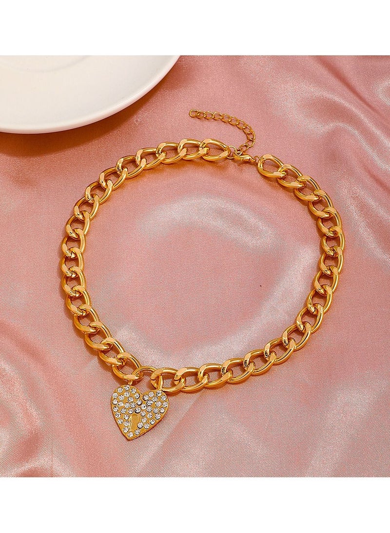 Satinior Diamond-encrusted chunky chain love clavicle chain - Image 3