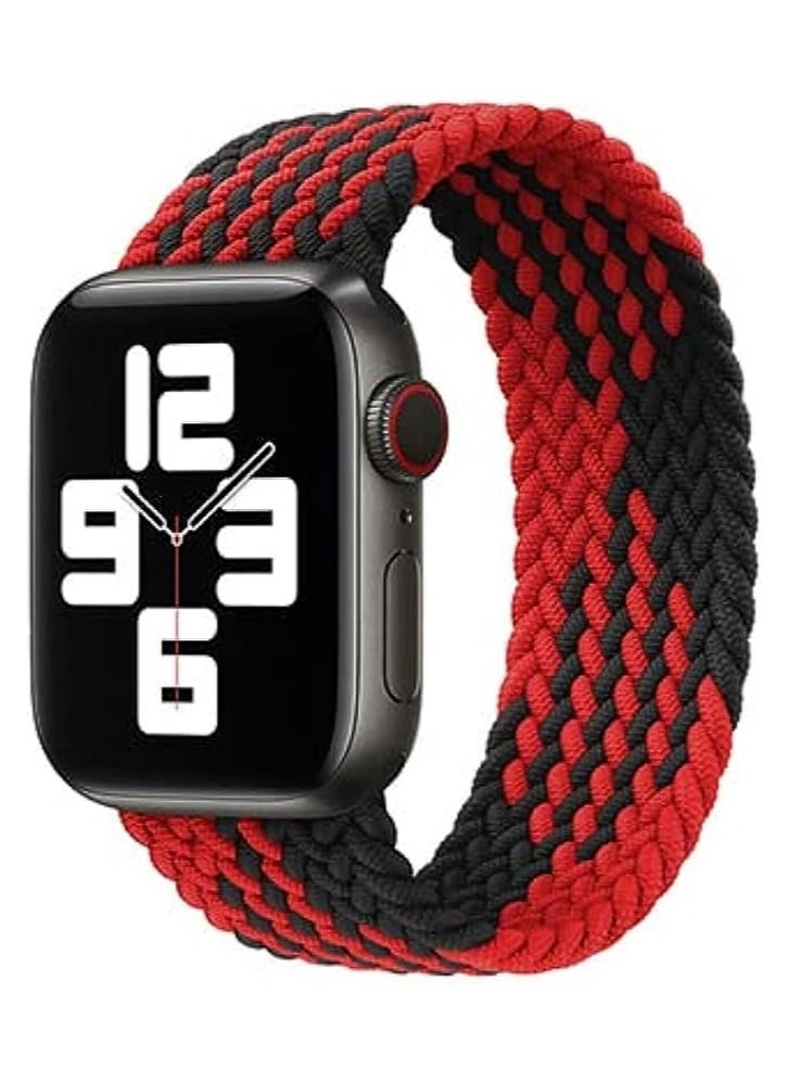 Generic - Braided Fabric Elastic Band 45/42/44 for Apple Watch (Medium Red & Black) - Image 1