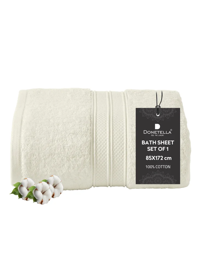 Donetella Premium 100 % Combed Cotton 1-Pcs Bath Sheet (85 X 172 CM) 600 GSM Large Towel, Highly Absorbent, Quick Dry,Best Towel for Bathroom, Spa And Hotel,White