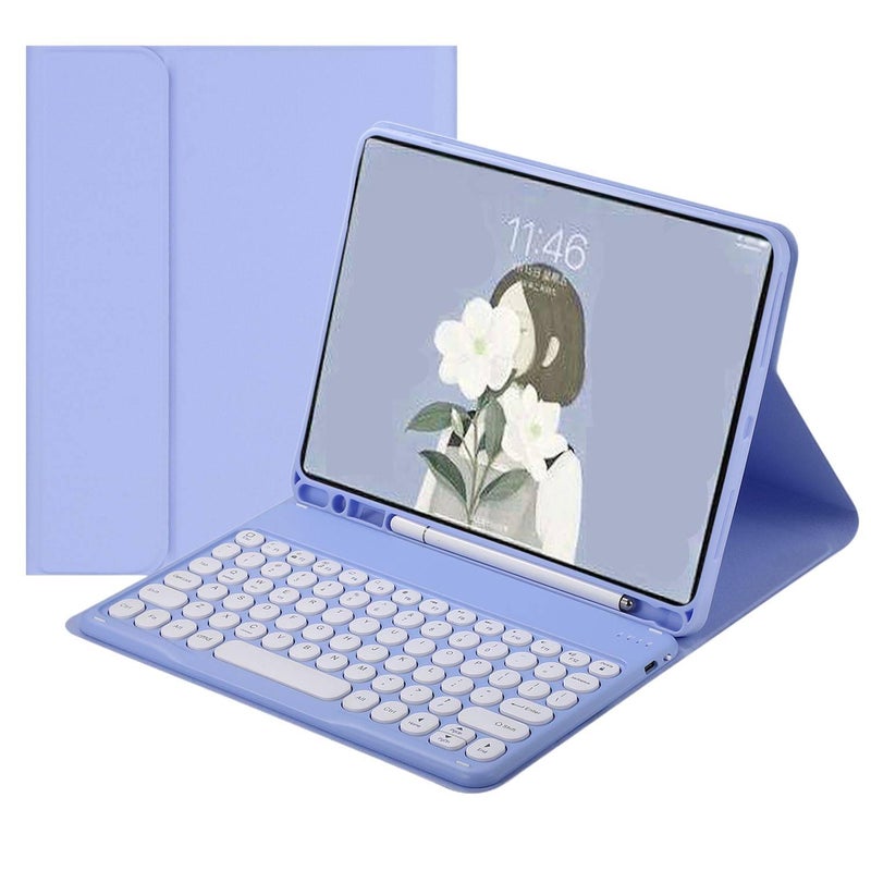 DGG حافظة سامسونج تاب بلوحة مفاتيح متوافقة مع Samsung Galaxy Tab S9 FE / Samsung Galaxy Tab A7 باللون بنفسجي مع غطاء حماية ووظيفة حامل وحمل يومي للتابلت بوظيفة حامل باللون البنفسجي Sa. - Image 1