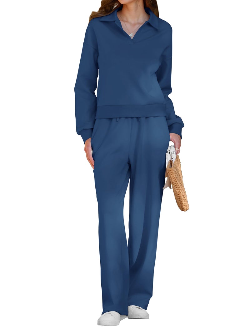 KFUBUO Fall Outfits for Women 2025 2 Piece Lounge Sets Long Sleeve Sweatshirt and Wide Leg Pants Tracksuits Casual Sweatsuit - Image 1