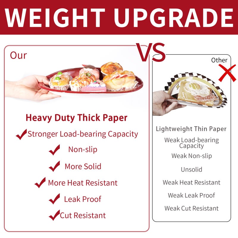 Grencian 50Pcs Burgundy Oval Paper Plates 10"" x 12"" Large Disposable Heavy Duty Maroon Wine Dark Red Dessert Plates Graduation Paper Platters for Congrats Grad Wedding Bridal Shower Party Supplies Decorations - Image 3