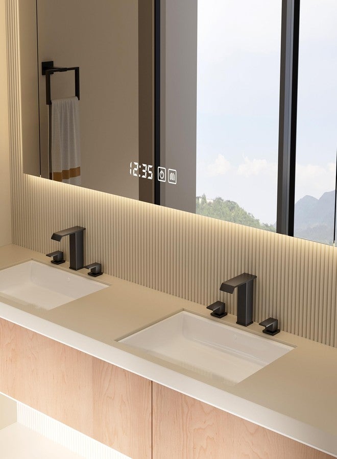 GGStudy Waterfall Bathroom Faucet Matte Black Widespread GGStudy 3 Holes 2 Handle Black Modern Bathroom Sink Faucet with Pop Up Drain - Image 5