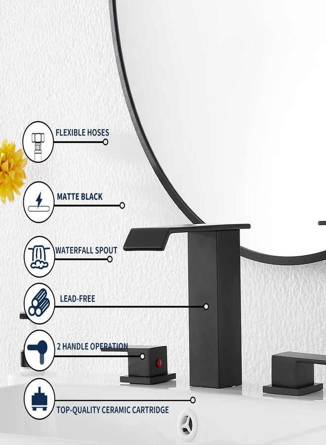 GGStudy Waterfall Bathroom Faucet Matte Black Widespread GGStudy 3 Holes 2 Handle Black Modern Bathroom Sink Faucet with Pop Up Drain - Image 3