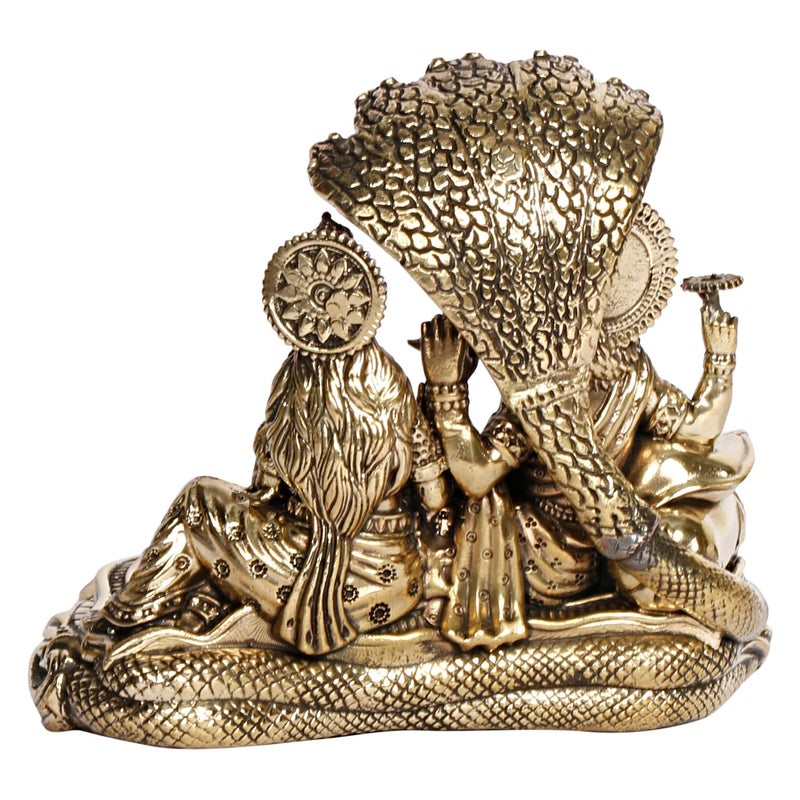 Kartique Kartique Brass Lakshmi Vishnu Idol Seated on Lotus Decorative Brass Statue Murti for Home and Temple 4 Inch  - Image 5