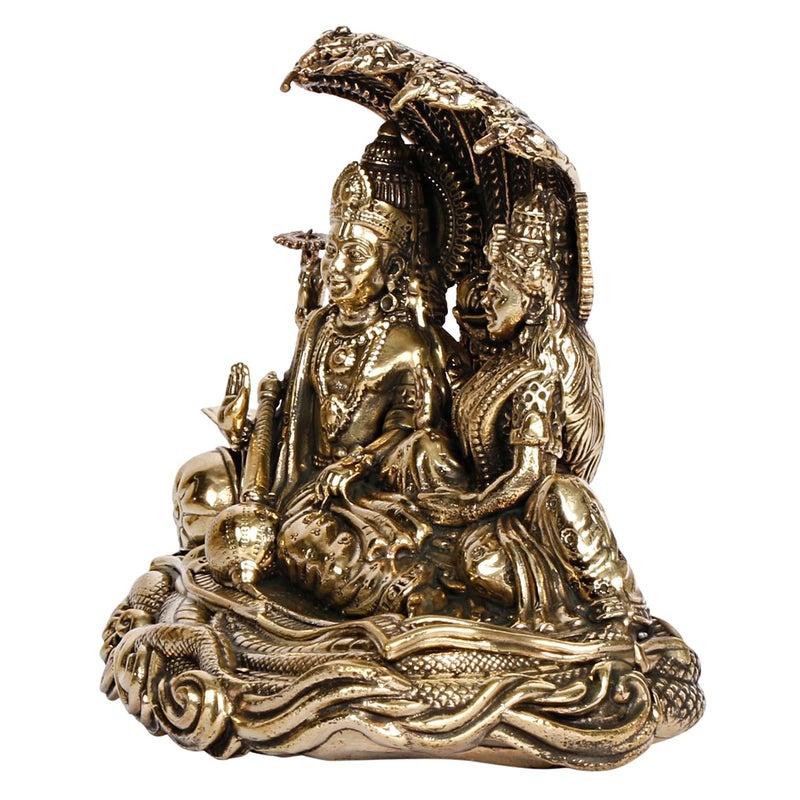 Kartique Kartique Brass Lakshmi Vishnu Idol Seated on Lotus Decorative Brass Statue Murti for Home and Temple 4 Inch  - Image 3