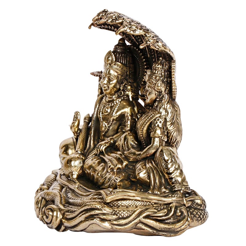 Kartique Kartique Brass Lakshmi Vishnu Idol Seated on Lotus Decorative Brass Statue Murti for Home and Temple 4 Inch  - Image 4