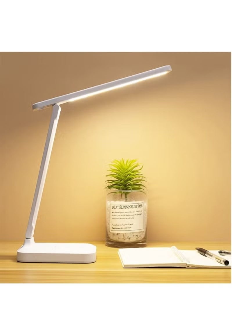 ام اس مصباح مكتبي LED، مصباح طاولة للكمبيوتر/المكتب، قابل لإعادة الشحن، مريح للعين، تحكم باللمس مع منفذ شحن USB - مصباح طاولة بجانب السرير للقراءة، مصباح دراسة للأطفال، مناسب للمنزل والمكتب، لون أبيض - Image 1