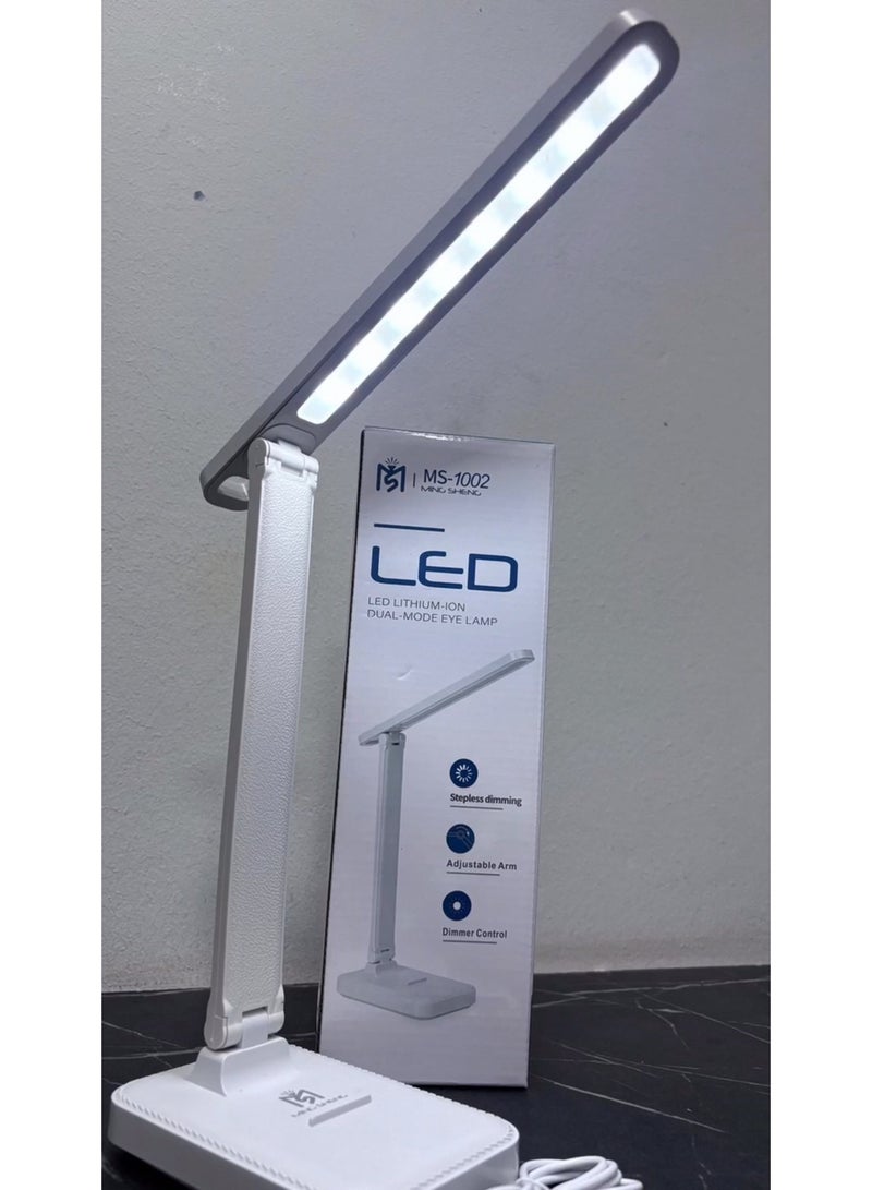 ام اس مصباح مكتبي LED، مصباح طاولة للكمبيوتر/المكتب، قابل لإعادة الشحن، مريح للعين، تحكم باللمس مع منفذ شحن USB - مصباح طاولة بجانب السرير للقراءة، مصباح دراسة للأطفال، مناسب للمنزل والمكتب، لون أبيض - Image 3