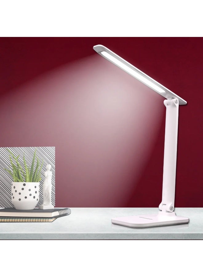 ام اس مصباح مكتبي LED، مصباح طاولة للكمبيوتر/المكتب، قابل لإعادة الشحن، مريح للعين، تحكم باللمس مع منفذ شحن USB - مصباح طاولة بجانب السرير للقراءة، مصباح دراسة للأطفال، مناسب للمنزل والمكتب، لون أبيض - Image 2