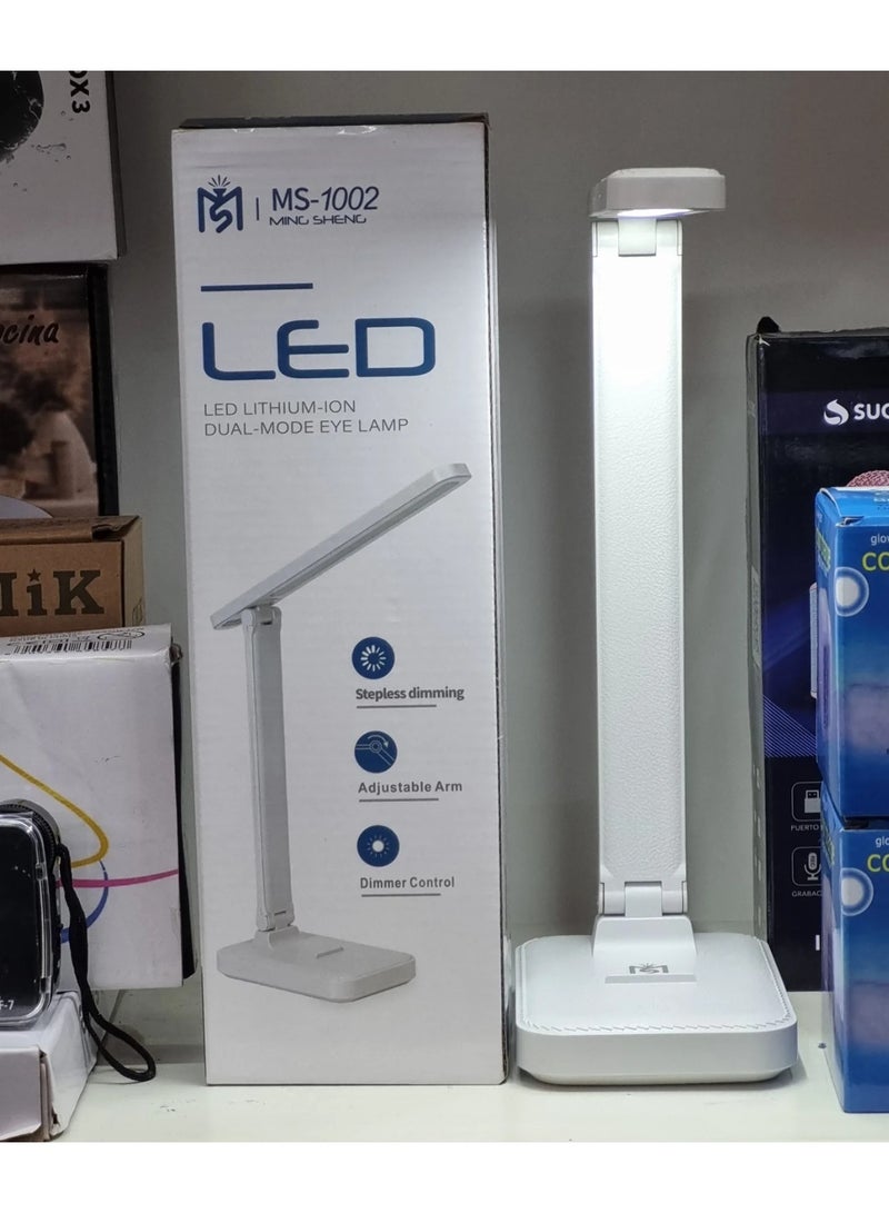 ام اس مصباح مكتبي LED، مصباح طاولة للكمبيوتر/المكتب، قابل لإعادة الشحن، مريح للعين، تحكم باللمس مع منفذ شحن USB - مصباح طاولة بجانب السرير للقراءة، مصباح دراسة للأطفال، مناسب للمنزل والمكتب، لون أبيض - Image 4