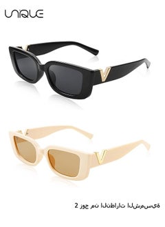 Unique 2 pieces - Sun Glasses, Vintage Rectangular Sun Glasses - Women's and Men's Vintage Small Square Sun Glasses - UV400 Protection, 90's Fashion Narrow Square Frame  - Image 1