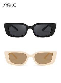 Unique 2 pieces - Sun Glasses, Vintage Rectangular Sun Glasses - Women's and Men's Vintage Small Square Sun Glasses - UV400 Protection, 90's Fashion Narrow Square Frame  - Image 2