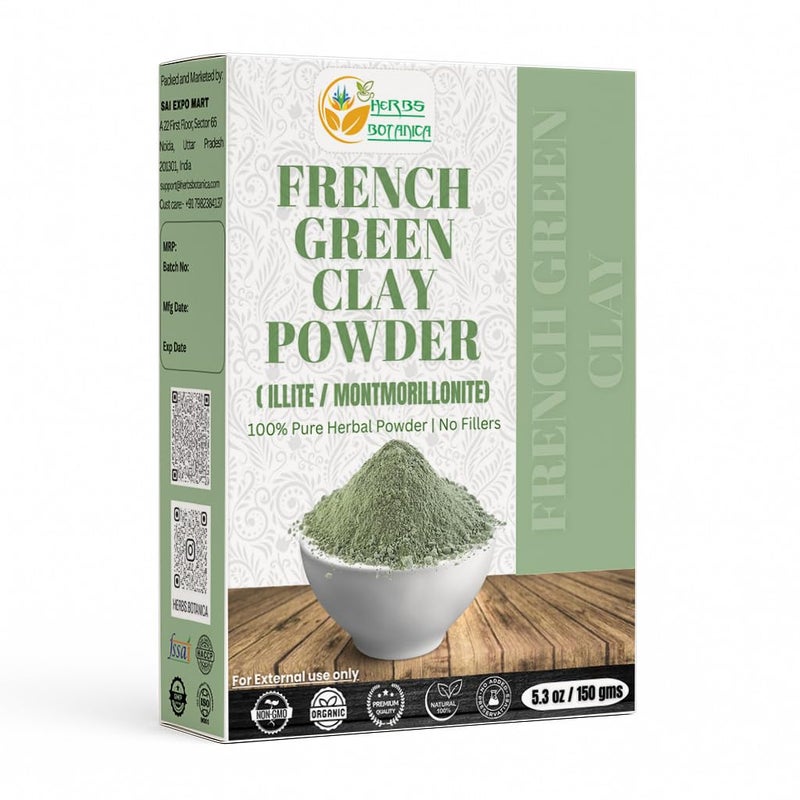 Herbs Botanica French Green Clay Powder 100% Pure & Natural Montmorillonite Clay for Face Masks, Skincare, and DIY Beauty Finely Ground Green Kaolin Clay 5.3 oz Resealable Pack - Image 1
