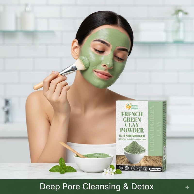 Herbs Botanica French Green Clay Powder 100% Pure & Natural Montmorillonite Clay for Face Masks, Skincare, and DIY Beauty Finely Ground Green Kaolin Clay 5.3 oz Resealable Pack - Image 2