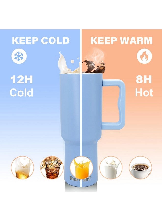 HOUSE OF QUIRK House of Quirk 1200ML Stainless Steel Tumbler Hot and Cold with Handle and Lid 2 Straw, Double Insulated Cup 100% Leak Proof Mug Cupholder for Gym, Travelling (Mistblue) - Image 2