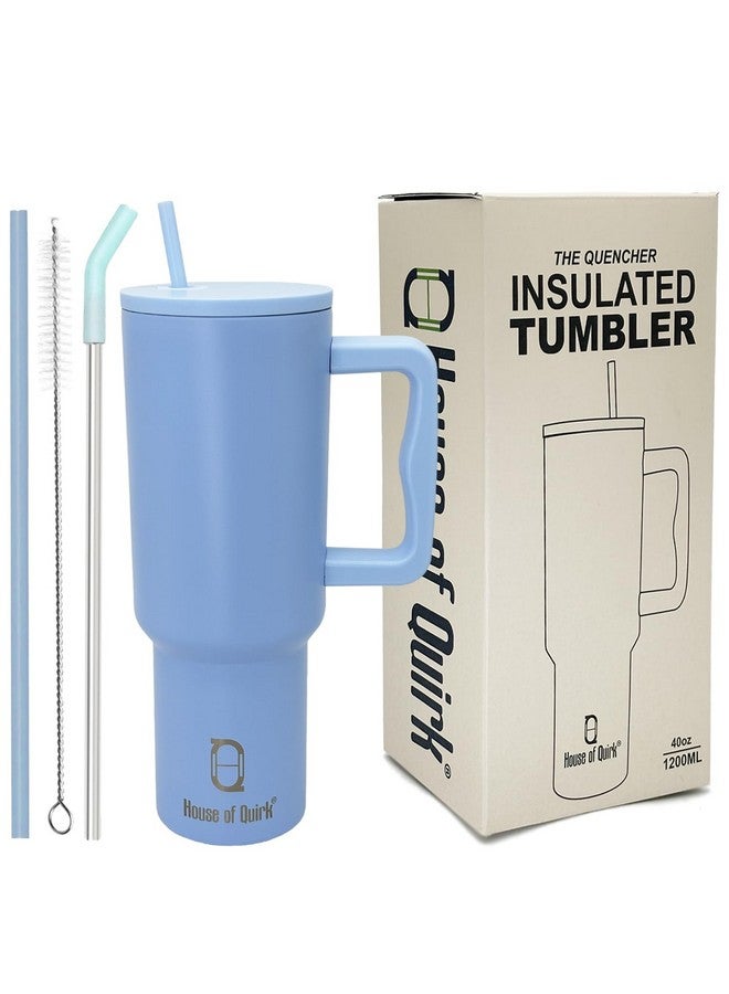 HOUSE OF QUIRK House of Quirk 1200ML Stainless Steel Tumbler Hot and Cold with Handle and Lid 2 Straw, Double Insulated Cup 100% Leak Proof Mug Cupholder for Gym, Travelling (Mistblue) - Image 1