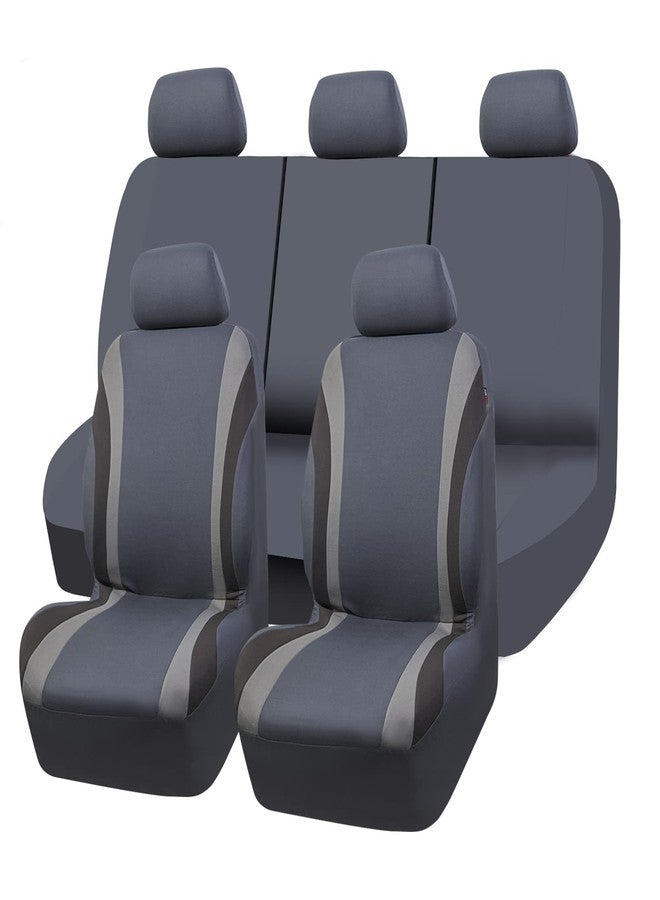 CAR PASS Line Rider Sporty Cloth Universal Fit Car Seat Cover -100% Breathable with 5mm Composite Sponge Inside,Airbag Compatible,3zipper Bench(Full Set, Space Gray)